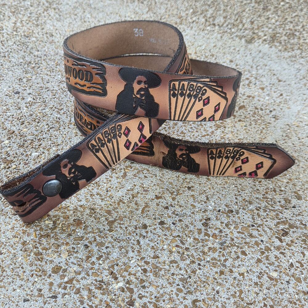 Vintage Deadwood Gambler Leather Belt Sz 38 Dead Man's Hand Wild Bill Hickok USA
